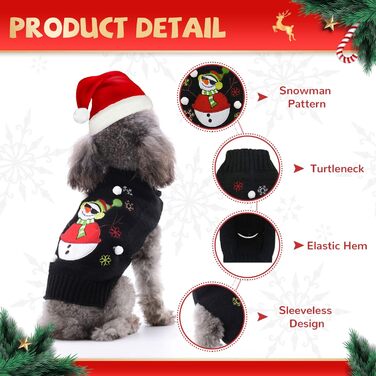 Святий Вечірній Пуловер для Собак, Милий Олень, Пуловер для Домашніх Тварин, Теплий, Середніх та Великих Собак та Кішок (XXL) (L, Чорний Сніговик)