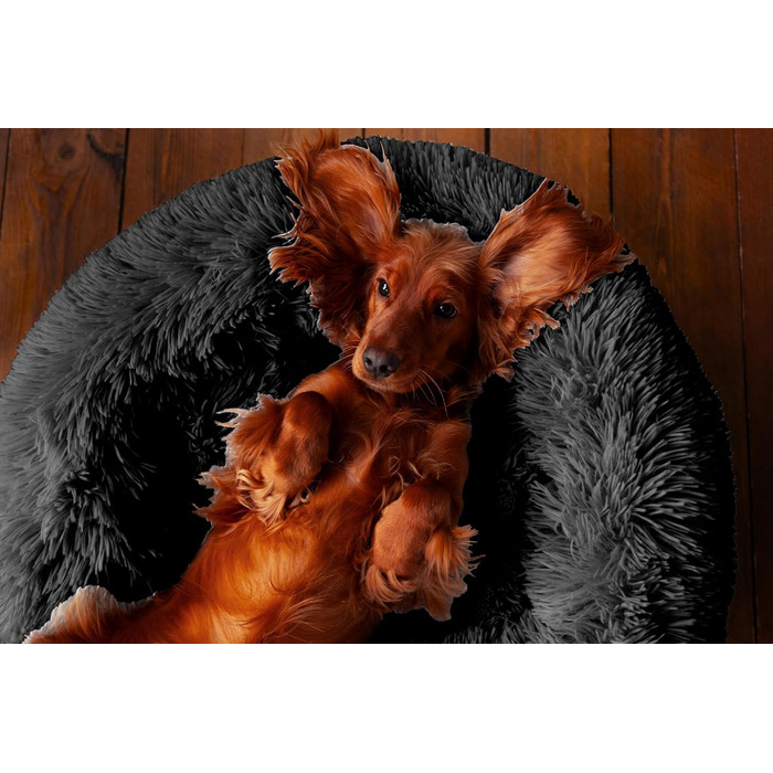 Кругле ліжко для собак та котів 60 см - М'яке, пухнасте ліжко з піднятими бортиками - Нековзний низ - Силіконова наповнювач для комфорту та тепла - Легке у догляді - (графіт)