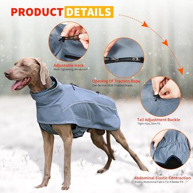 Водонепроникний зимовий одяг для собак Petcute - тепла куртка-жилет для собак з отвором для повідка (XXL, блакитний)