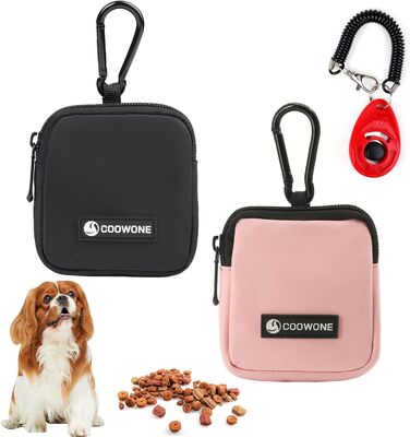 Сумка для ласощів для собак COOWONE з тренувальним клікером, водонепроникна, з карабіном, для прогулянок, утримувач для пакетів, чорний + рожевий