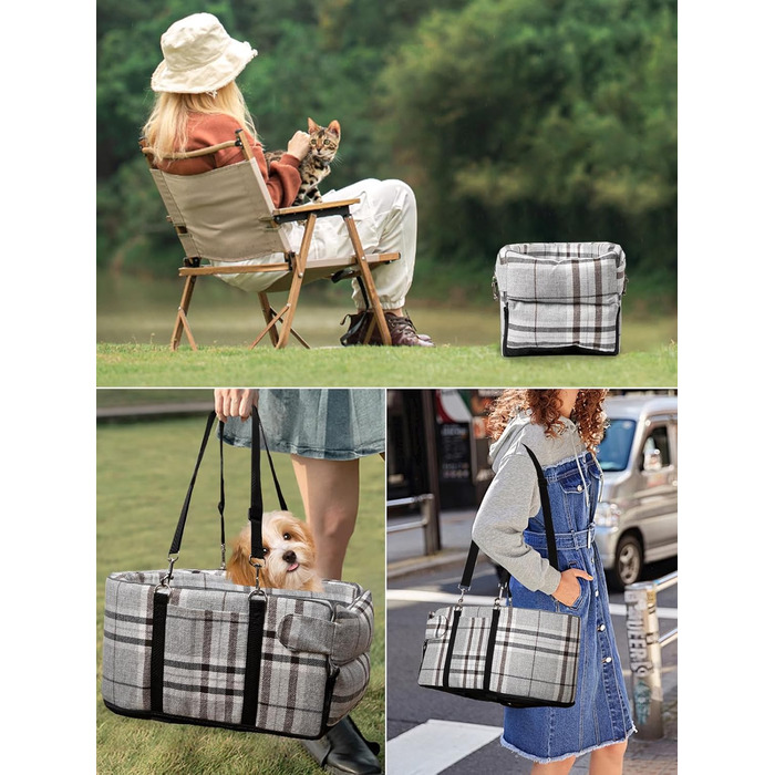 Автокрісло для собак маленьких порід, переносне автокрісло з м'яким, знімним, миючим подушечкою, для консолі авто, до 5,9 кг (сірий)