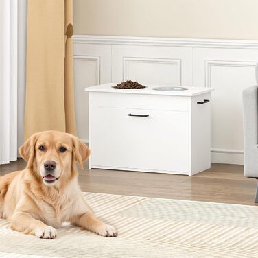 Підвищений годівниця для собак великих порід, білий футерний шафчик з 2 нержавіючими мисками, станція для годування собак з місцем для зберігання та 3 ручками, годівниця для собак на підставці, бар для собак середніх порід, 60x30x41 см