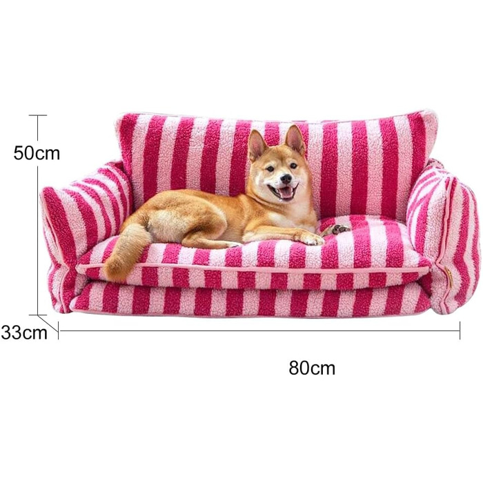 Крісло-лежанка для собак, м'яке, миється, рожево-смугасте, 80x50x33 см