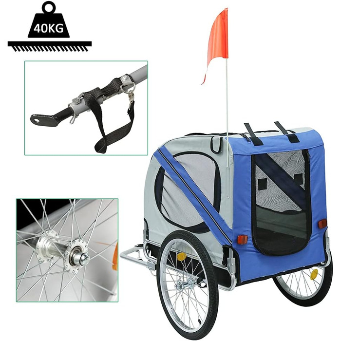 Фаррад-причіп для собак, складний, з оксфордської тканини з відбивачами, 73 × 90 × 137 см, вантажопідйомність 40 кг, 4 кольори (блакитний)