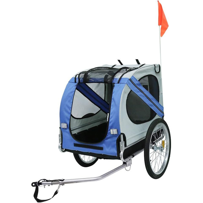 Багатофункціональний велопричіп 2-в-1: для дітей та домашніх тварин. Велосипедний візок-причіп, 2 місця, сірий/блакитний (137x73x90 см)