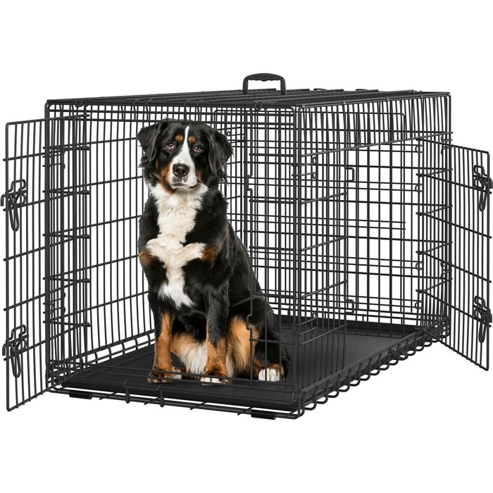 Клітка для собак Yaheetech 122x71x78 см, розкладна з перегородкою, 2 двері, чорна, для дому та транспортування