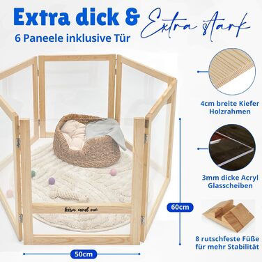 Кія для собак Емма, переносний вольєр для цуценят з масиву дерева та акрилового скла, 60 см, сучасний дизайн