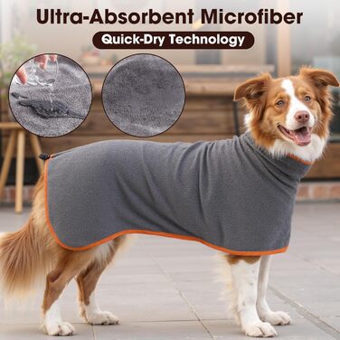 Рушник для собак та котів з мікрофібри, сірий, середній/великий розмір, швидко сохне, супер вбираючий