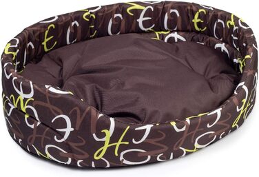 Крісло-ліжко для собак середніх порід | Овальне м'яке ліжко для собак | Зносостійке ліжко з подушкою | Кошик для собак | Можливість прання | Поліестер | Розмір L (57x52 см) | Колір: Коричневий з візерунком