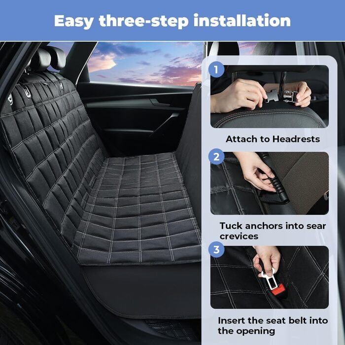 KYG Деки для собак у машину, 4-в-1, 135x147 см, чорний: захист сидіння, водовідштовхувальний, антиковзаючий