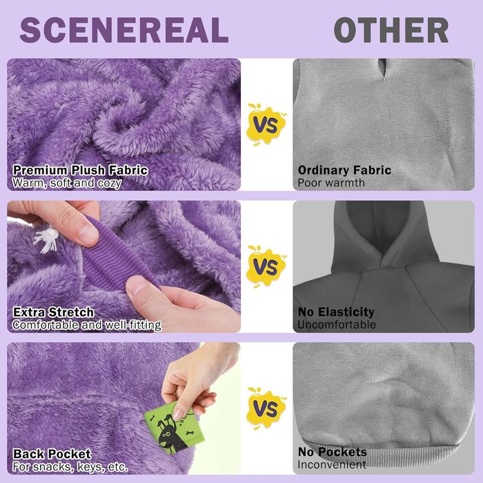 SCENEREAL Флісовий светр з капюшоном для собак – теплий одяг для маленьких, середніх і великих порід, з кишенею, для хлопчиків і дівчаток, зимово-осіння собача кофта