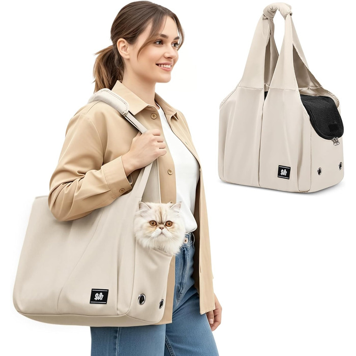 Сумка-переноска для собак та котів ALLSOPETS, легка, дихаюча, зручна для подорожей, відпочинку на природі та кемпінгу (крем-бежевий)