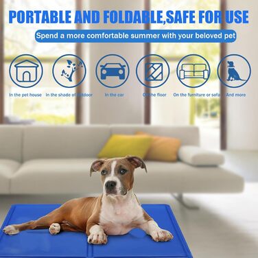Килимок охолоджуючий для собак, 65 x 50 см, самоохолоджуючий, блакитний. Безпечний гель, легко миється, освіжає у спеку.