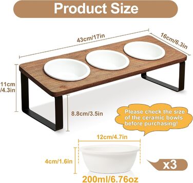 Набір мисок для котячого корму Sunhoo: 3 шт., кераміка, похила, ортопедична, для зменшення блювоти, коричнева