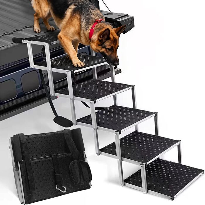 Східці для собак у машину, 6 ступенів, 70 кг, складані, для великих собак та літніх тварин, алюмінієва рамка - для вантажівок та SUV