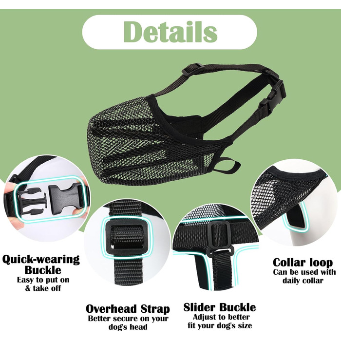 Нашийник-маска для собак Mayerzon: м'який сітчастий нашийник-маска, анти-укус, дихаючий, регульований. Підходить для німецької вівчарки, лабрадора, голден ретривера. Розмір S, обвід морди 8½'-9½'.