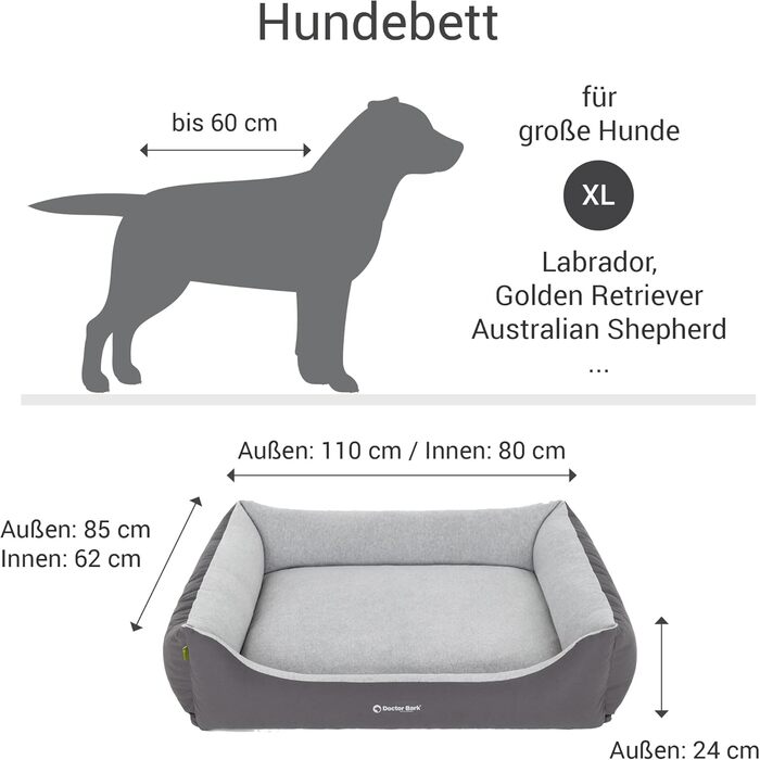 Крісло-лежанка для собак Doctor Bark GreenLabel XL (110x85 см, сірий) - зручне та міцне, Made in Germany
