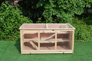 Клітка для дрібних тварин Mucola 117x63x58 см, 3-ярусна, дерев'яна, для хом'яків, мишей, кроликів, з відкидним дахом та рампою