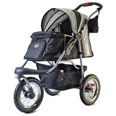 Візок для собак Innopet Comfort Air Eco чорного та срібного кольору – візок для собак/кішок з 30 см повітряними колесами, складаний, для лісових доріжок, світловідбиваючі смуги, органайзер, матеріал з переробленого нейлону