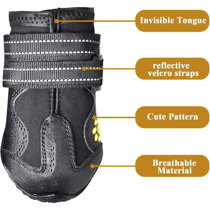 Водонепроникні чоботи для собак (4 шт.) з регульованими ремінцями та світловідбиваючими елементами, для собак малих та середніх порід