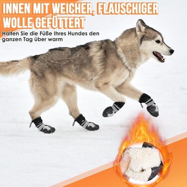 Чоботи для собак SlowTon: 4 шт., непромокаючі, з антиковзаючою підошвою та світловідбиваючими застібками. Зимові чоботи для собак великих, середніх та маленьких порід. Ідеально для прогулянок та спорту на відкритому повітрі. Розмір 8