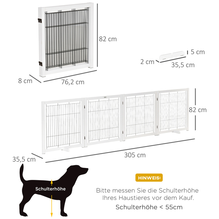 PawHut Door Guard Дерево, Бар'єр для собак, Охорона, Ворота для собак, Захисні двері, Сталь, Білий, 305 x 35.5 x 82 см | Аосом