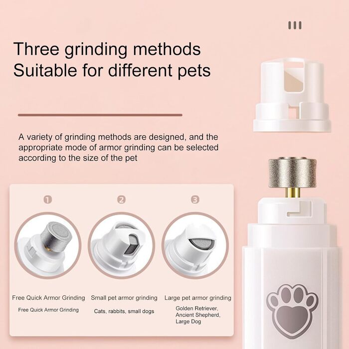 Безшумний шліфувальник для собак 2024, акумуляторний, 2 швидкості, 3 насадки, USB-зарядка, догляд за шерстю, зелений