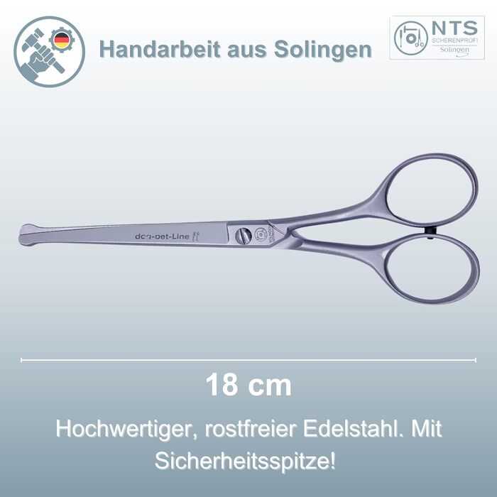 Ножиці для собак NTS-Solingen 18 см: професійні, з нержавіючої сталі, з безпечним наконечником