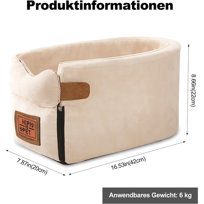 Автокрісло для собак Ergocar, підйомник для маленьких собак та котів до 6 кг, з ременями через плече, знімний, портативний, кошик для собак в авто, переносне ліжко для тварин в авто (білий)