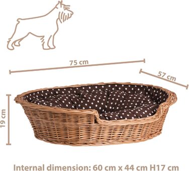 Корзина для собак та котів з плетеної лози e-wicker24, 75x75 см, з подушкою