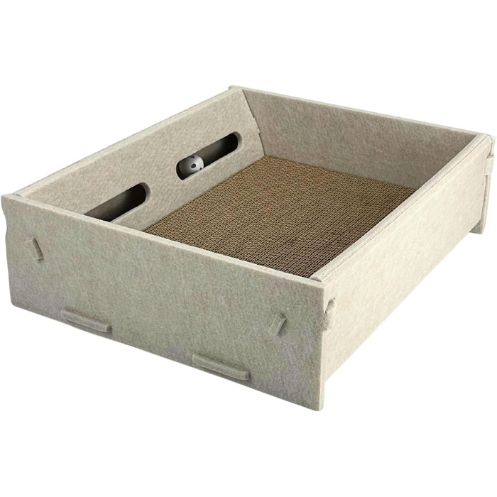 Котяча ігрова коробка з фільцу з двосторонньою дряпальною поверхнею та інтегрованим іграшковим елементом - компактна альтернатива котячому будиночку (кремовий)