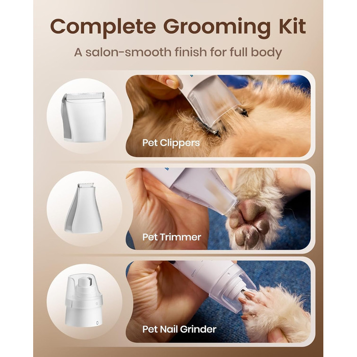 Машинка для стрижки собак Oneisall з пилососом, 15000 Па, видаляє 99.99% шерсті, тиха, 6 насадок для догляду за тваринами