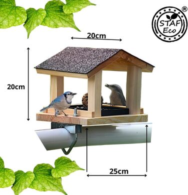 Годівниця для птахів на балкон Vogelfutterhaus, дерев'яна, ручна робота, для садових і диких птахів, з кріпленням на балкон, розмір 30-60 мм, натуральне дерево, стійка до погодних умов