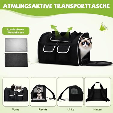 Рюкзак-переноска для котів ASOPETS Fatbarer, до 10 кг, чорний, з подушкою та кишенями