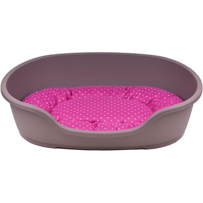 Корзина для собак Adena 58 x 38 см, бежева + подушка в горошок рожева 58 x 38 x 20 см