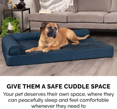 Ліжко для собак Furhaven великого розміру з ортопедичним матрацом, стиль дивана, знімний чохол, велике (135 x 102 x 24 см, блакитно-горіховий)