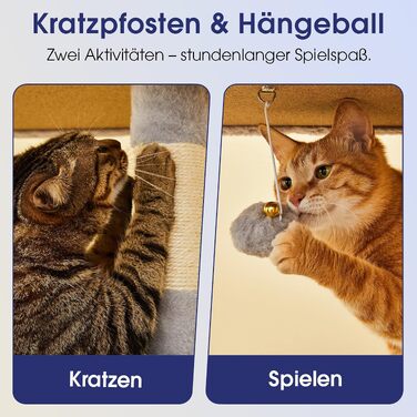 Ігровий комплекс для котів Katzenbaum 139 см, багатоярусний когтеточилка-дерево з гамаком та розширеними платформами, сірий