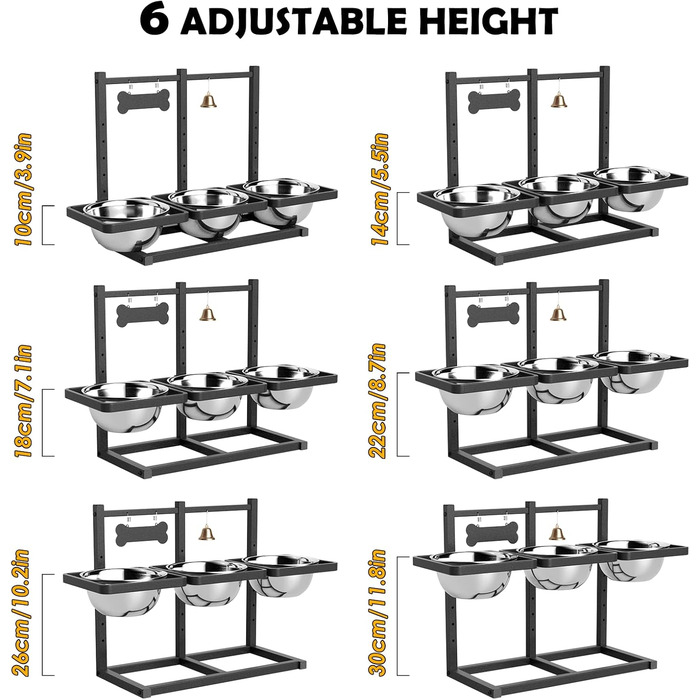 Підвищені годівниці для собак з повільним годуванням, 5 регульованих висот, неслизький, міцний металевий каркас, непромокальний килимок, стійкі до іржі миски, легко миються, висота: 42 см