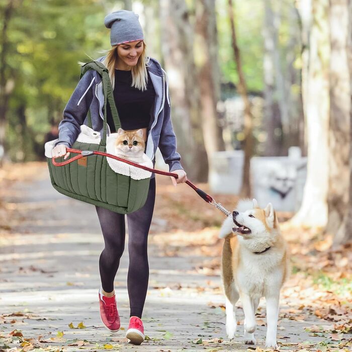 PETCUTE Сумка-переноска для собак та котів, зелена. Складана, з безпечним гачком, для маленьких тварин