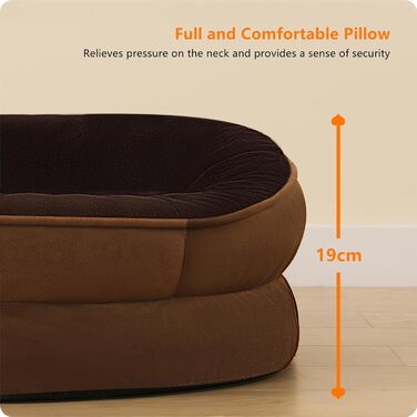 Ортопедичне ліжко для собак, ліжко-софа для великих собак, з підковоподібним валиком для шиї, неслизьке дно, знімний та пральний кошик, 122 x 90 x 19 см, Колір: Коричневий
