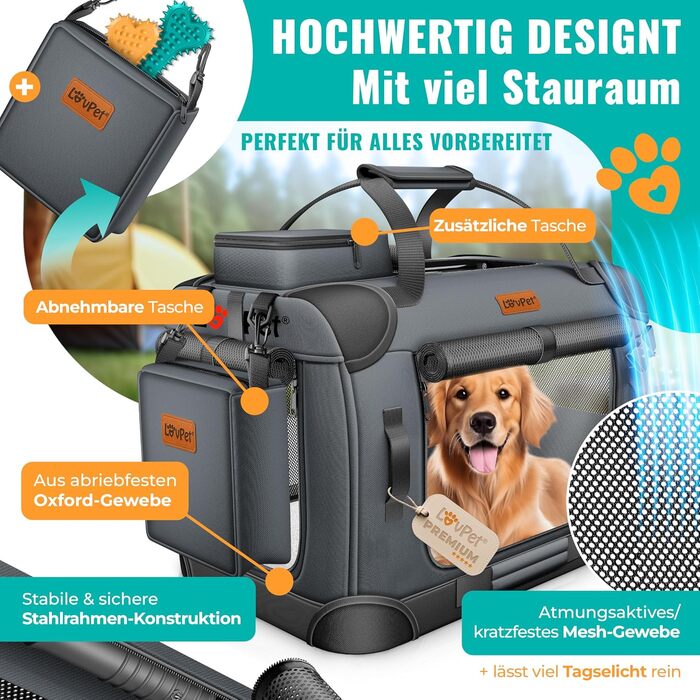 Транспортна переноска для собак та котів S 50x34x36 см | Складана переноска для тварин з мискою та плечовим ременем | для котів та собак, колір антрацит