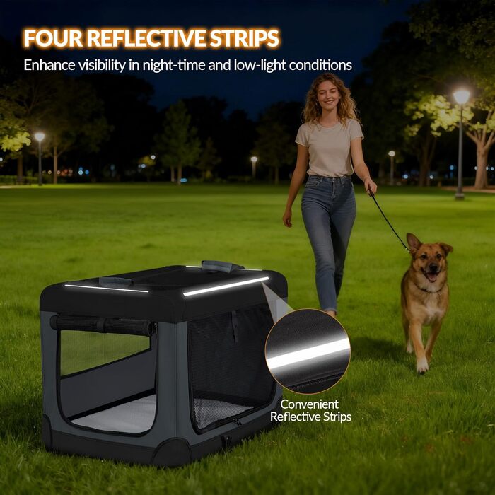 Транспортна переноска для собак Fobyfurny, сіра, 60 x 42 x 42 см, 60 л, з відбиваючими смугами та кишенями, знімний мат, Oxford-тканина, FPDT005OG1