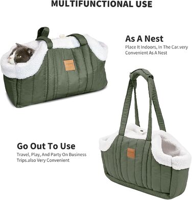 PETCUTE Сумка-переноска для собак та котів, зелена. Складана, з безпечним гачком, для маленьких тварин