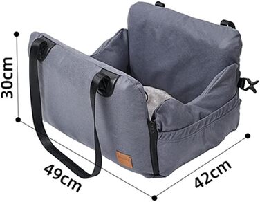 Автокрісло для собак та котів, сіре, з кріпленням та кишенею для зберігання, для маленьких та середніх порід