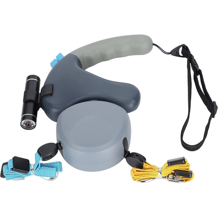 Подвійна собача повідка, висувна повідка з LED-підсвічуванням для двох собак, з фіксатором, регульована, 9,8 футів, 360° без перекручування (сіра)