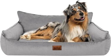 Крісло-ліжко для собак, ліжко для домашніх тварин, м'яке ліжко для собак, ліжко-матрац для собак, ліжко-софа для собак, XXL, 106 x 80 см, бежевий, екологічний льон