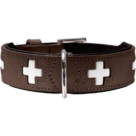 Нашийник для собак HUNTER SWISS, шкіряний, швейцарський хрест, коричневий/чорний, 60 см (M-L), преміум якість