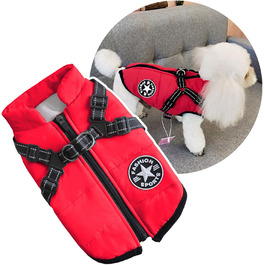 Зимовий теплий одяг для собак з шлейкою, тепла куртка для маленьких собак, XL (4-7 кг), червоний