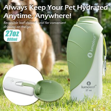 LumoLeaf Ізольована термофляга для собак, 800 мл - Зберігає воду холодною або теплою годинами, міцна та портативна для подорожей, широке горлечко для зручного наповнення та миття (Зелена, 800 мл)
