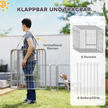 PawHut Вольєр для цуценят з 8 панелей, вольєр для собак на відкритому повітрі, захисний тент, 100 см, для собак, котів, цуценят